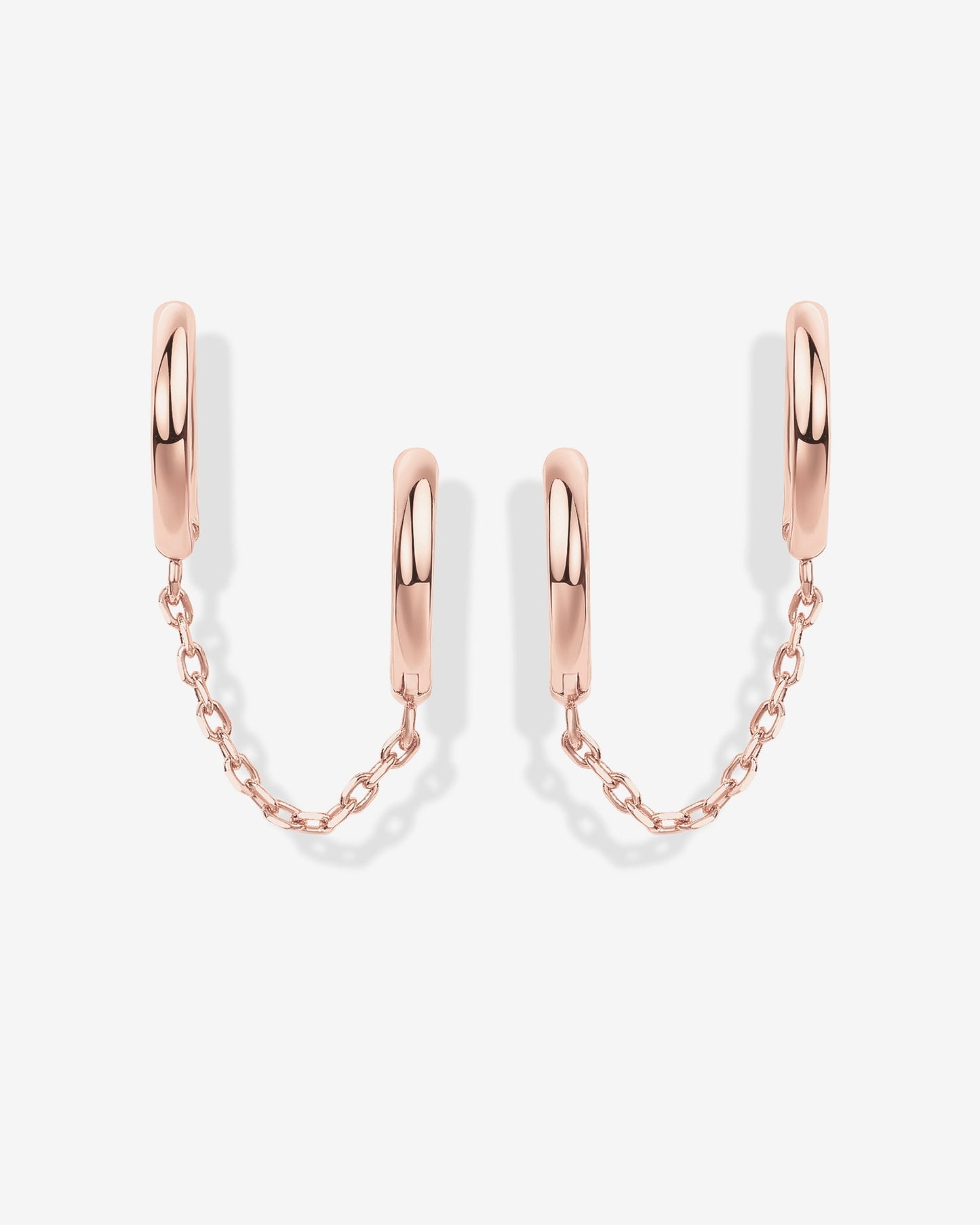Double Huggie Dangle Chain Earrings