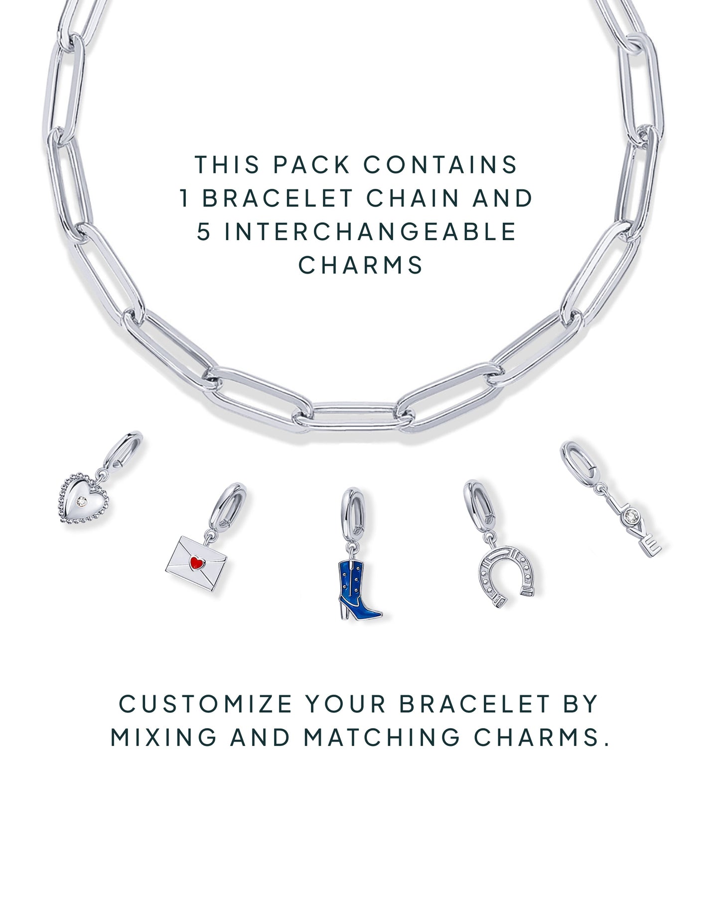Western Meets Romantic vibes Charm Paperclip Bracelet Set