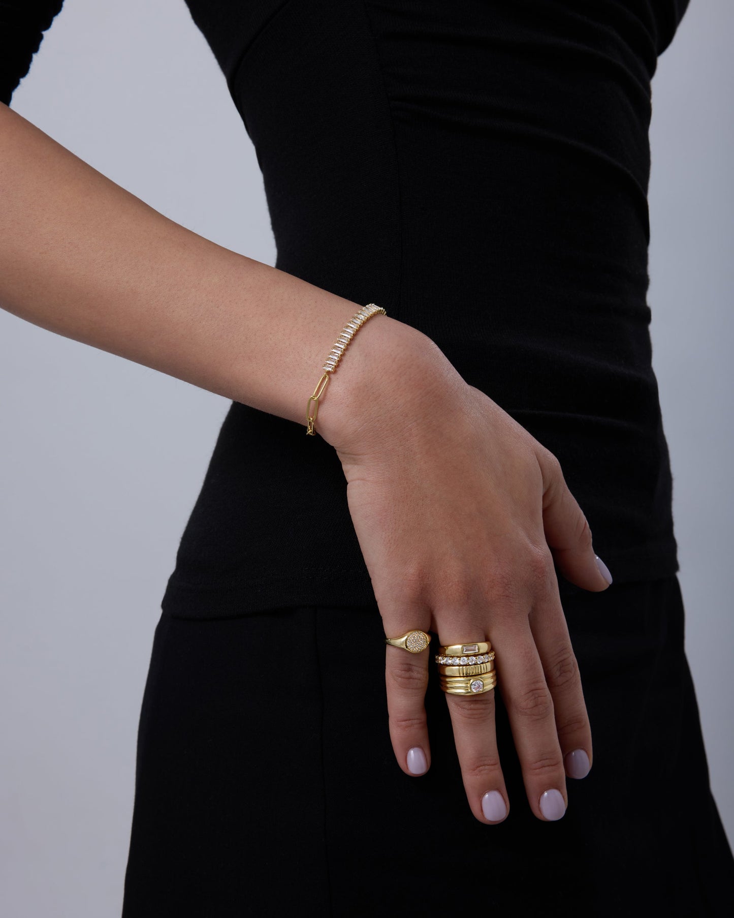 Baguette Tennis & Paperclip Bracelet