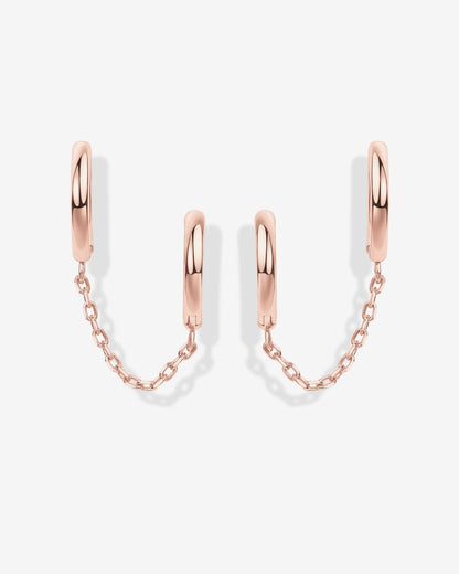Double Huggie Dangle Chain Earrings