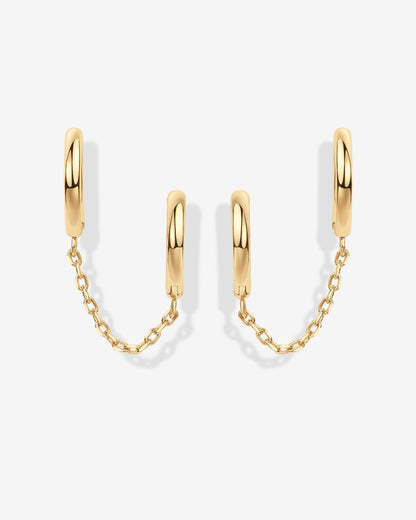Double Huggie Dangle Chain Earrings