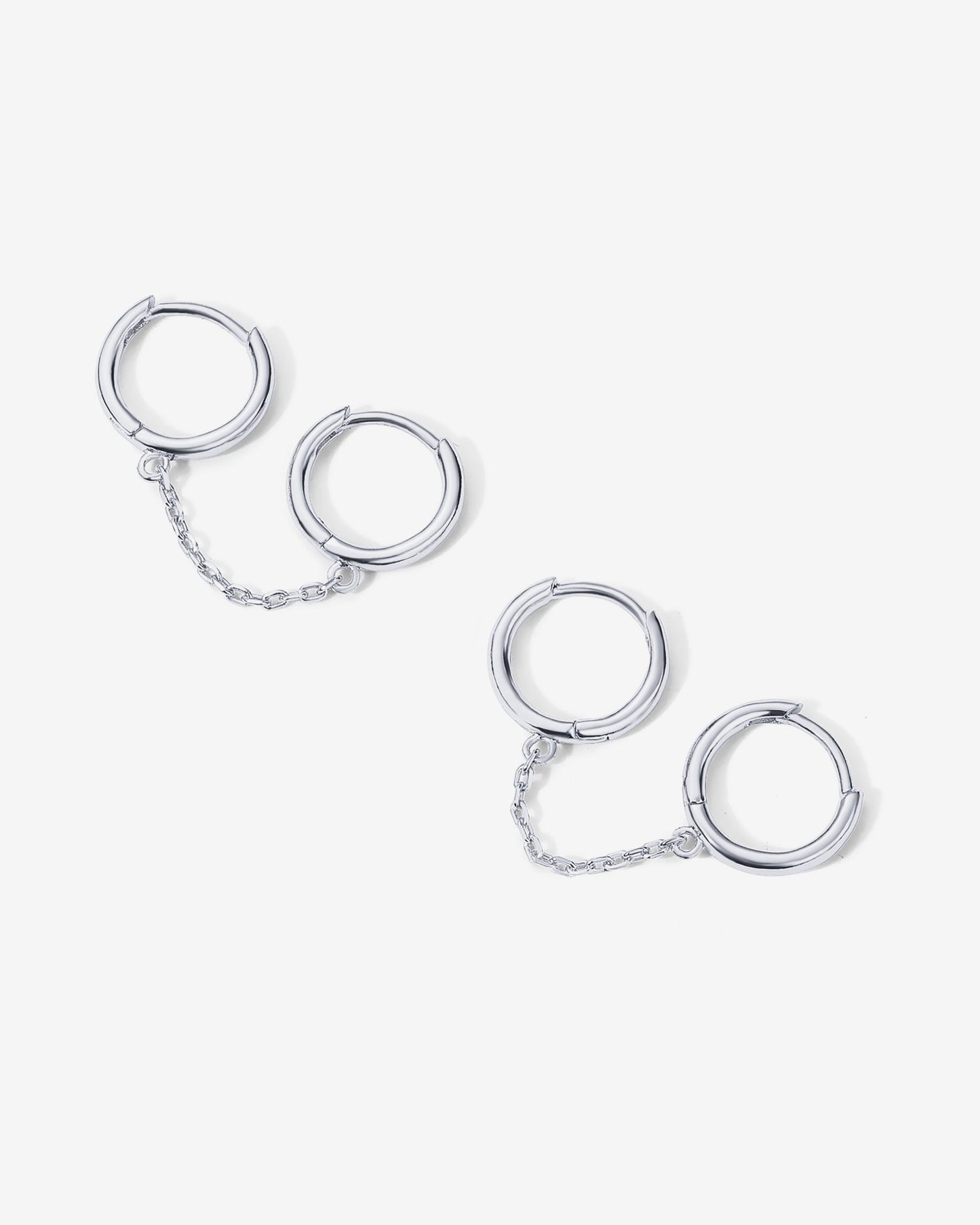 Double Huggie Dangle Chain Earrings