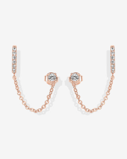 Chained Huggie Hoop with CZ Stud