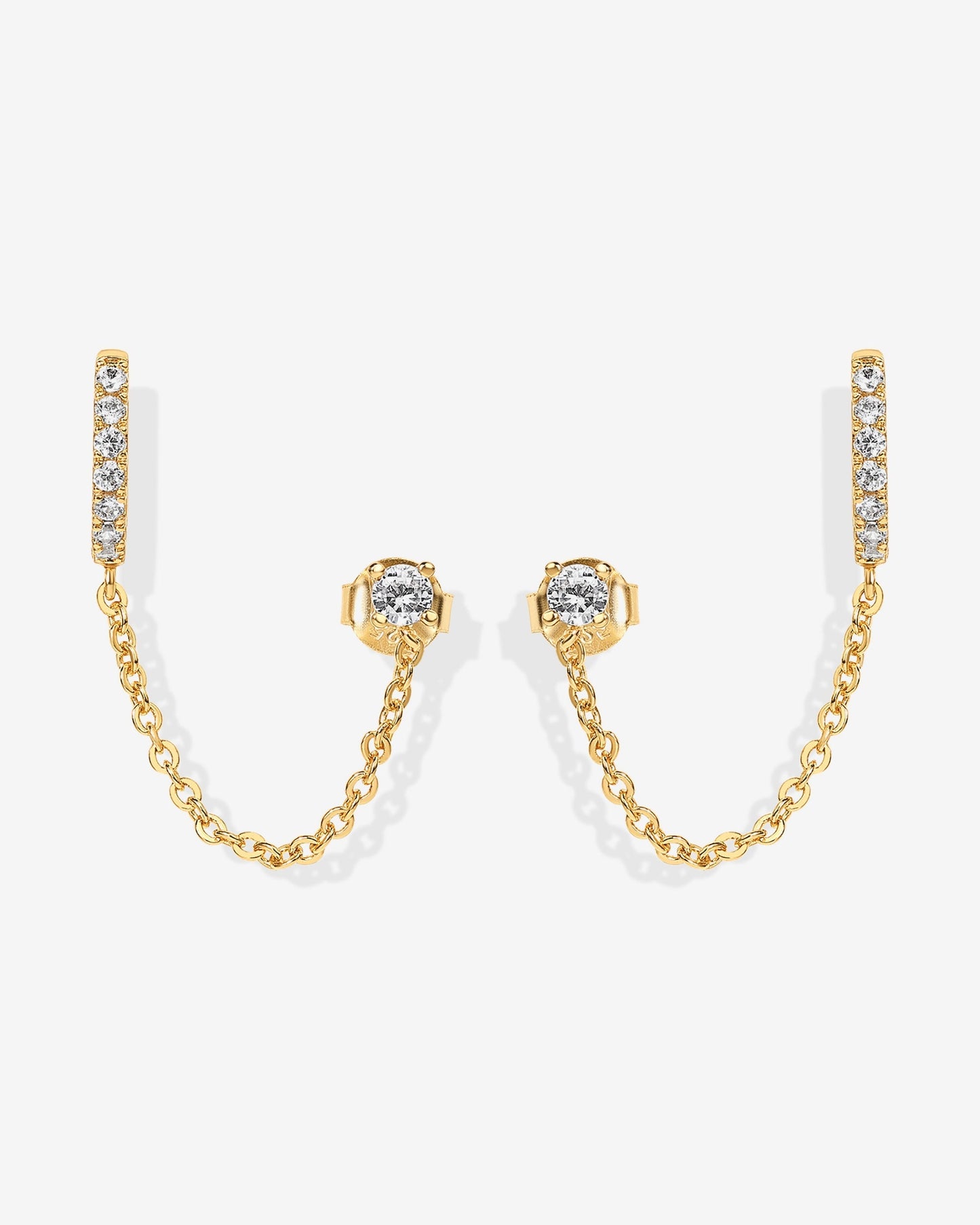 Chained Huggie Hoop with CZ Stud