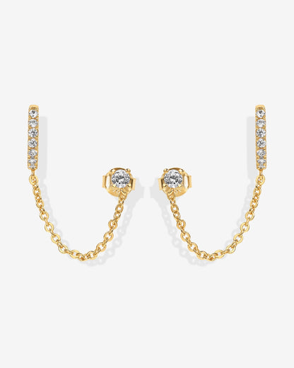 Chained Huggie Hoop with CZ Stud
