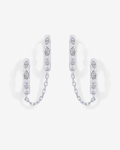 Marquise CZ Double Piercing Chain Huggie Hoop