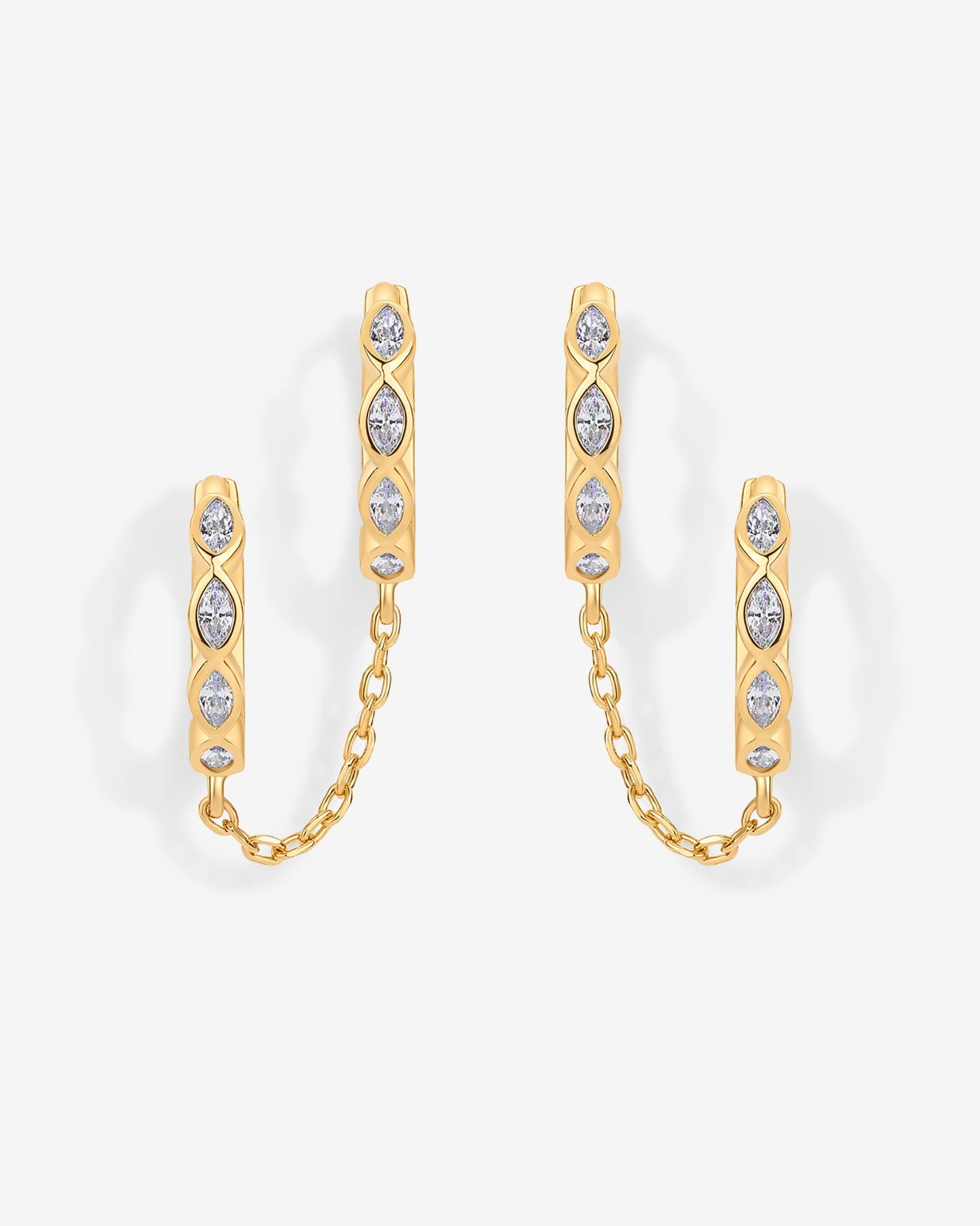 Marquise CZ Double Piercing Chain Huggie Hoop