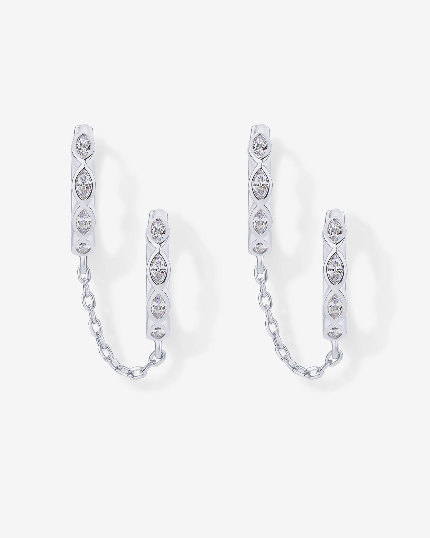 Marquise CZ Double Piercing Chain Huggie Hoop