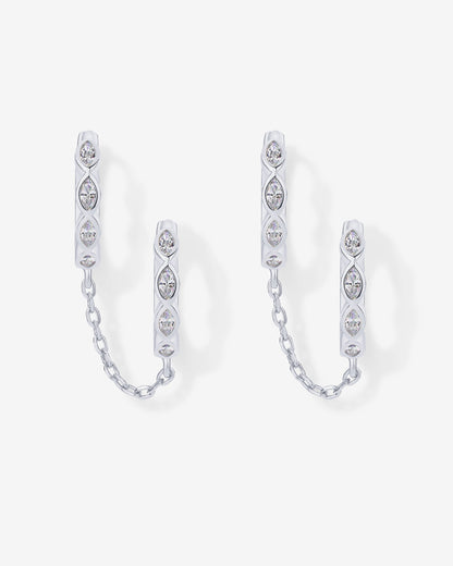 Marquise CZ Double Piercing Chain Huggie Hoop
