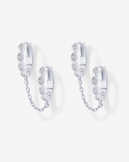 Marquise CZ Double Piercing Chain Huggie Hoop