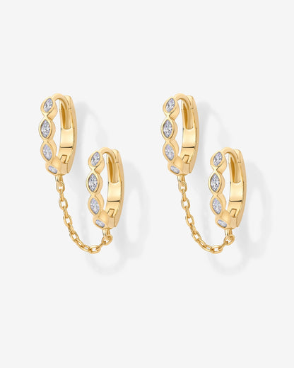 Marquise CZ Double Piercing Chain Huggie Hoop