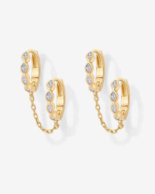 Marquise CZ Double Piercing Chain Huggie Hoop