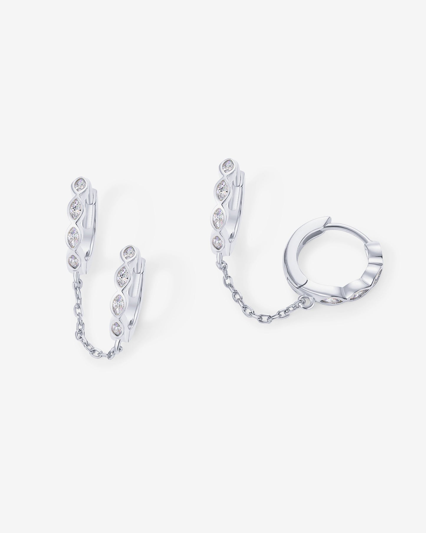 Marquise CZ Double Piercing Chain Huggie Hoop