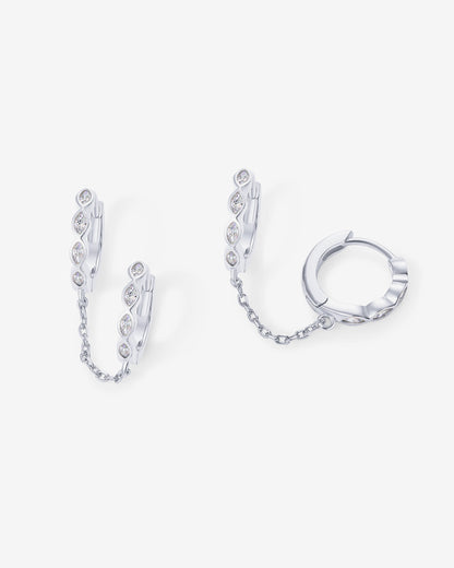 Marquise CZ Double Piercing Chain Huggie Hoop