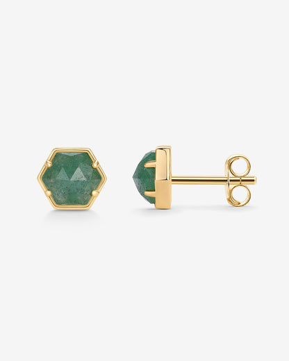 Hexagon Gemstone Stud Earrings