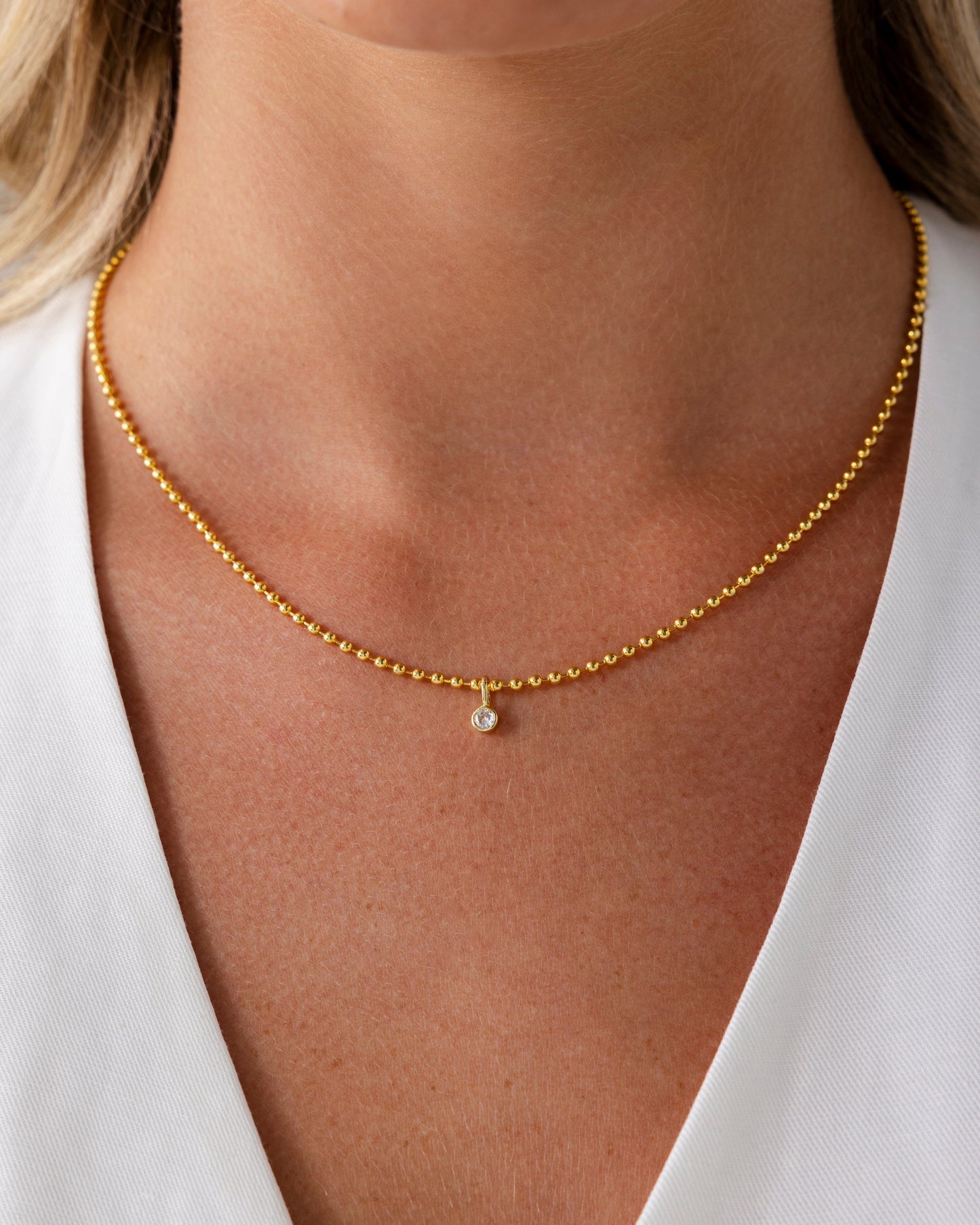 Beaded Chain Solitaire Pendant