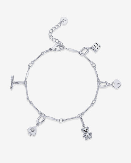 Lucky Girl Charm Twisted Bar Link Chain Bracelet Set
