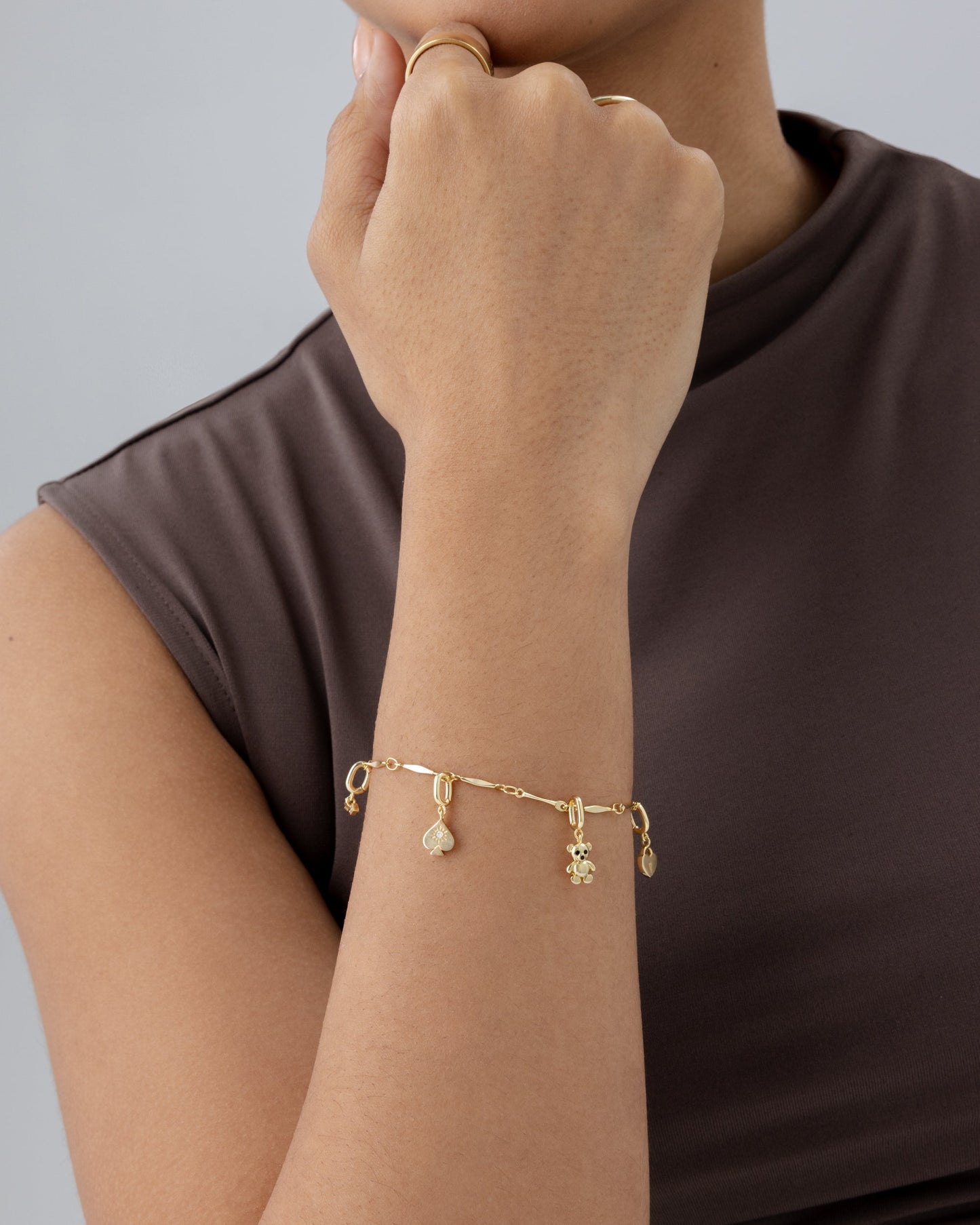 Lucky Girl Charm Twisted Bar Link Chain Bracelet Set