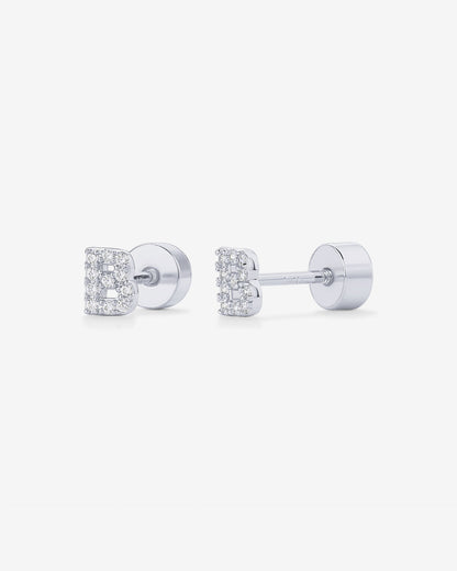 Initial Letter CZ Flatback Earrings