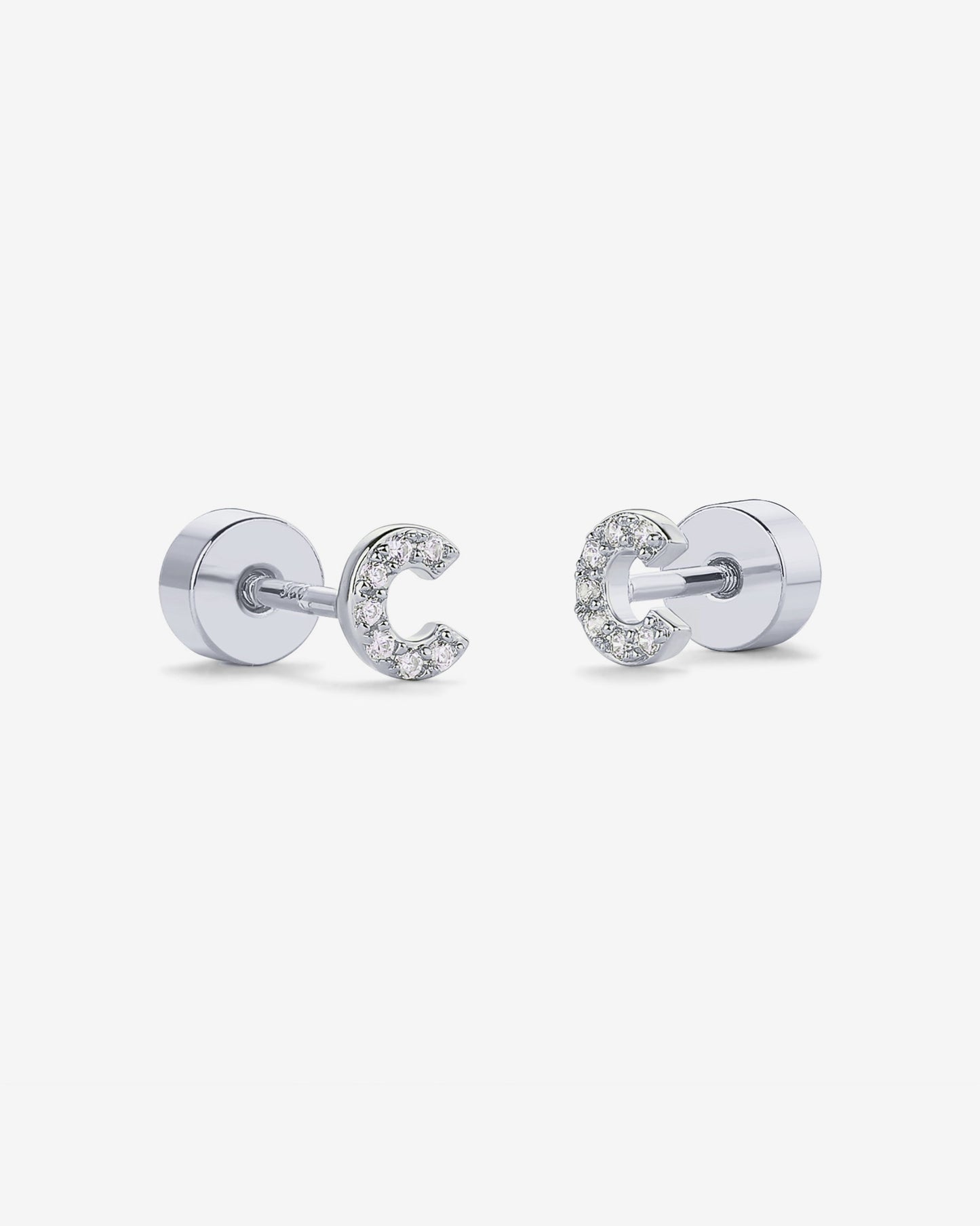 Initial Letter CZ Flatback Earrings