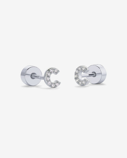 Initial Letter CZ Flatback Earrings