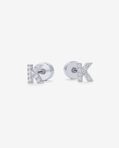 Initial Letter CZ Flatback Earrings