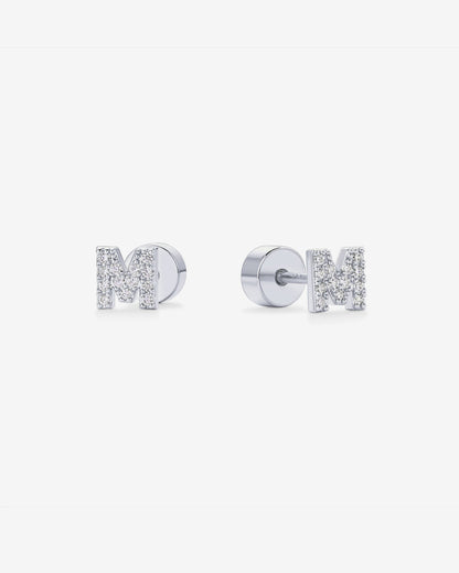 Initial Letter CZ Flatback Earrings