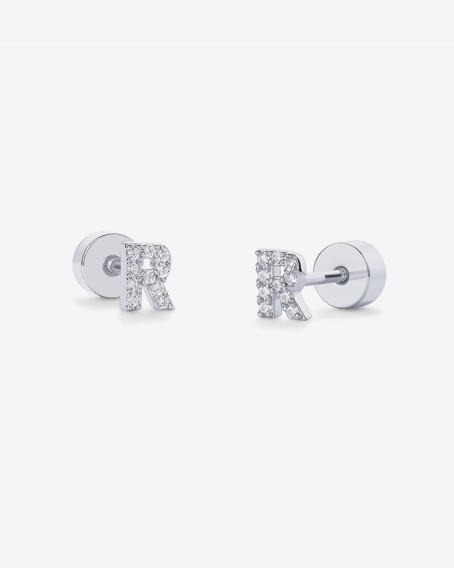 Initial Letter CZ Flatback Earrings