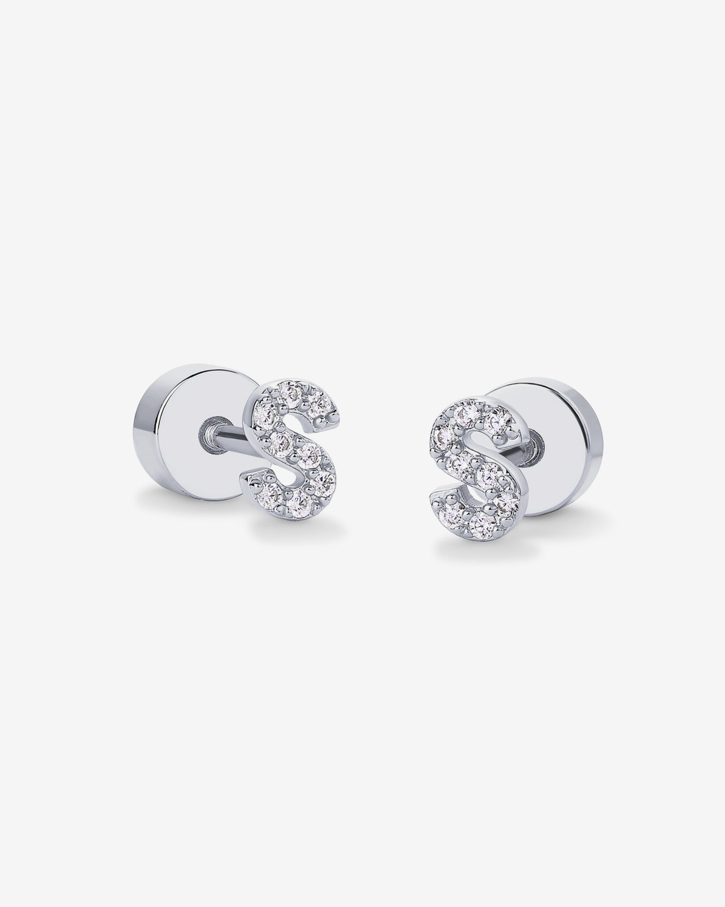 Initial Letter CZ Flatback Earrings
