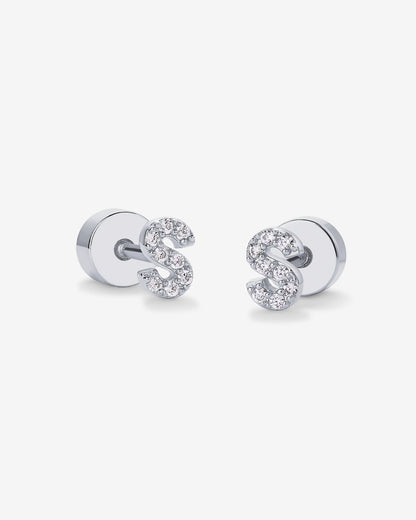 Initial Letter CZ Flatback Earrings