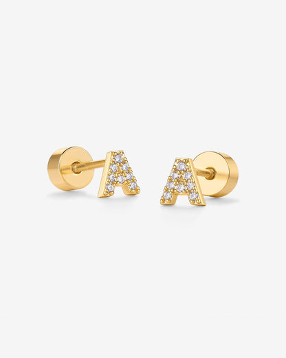 Initial Letter CZ Flatback Earrings
