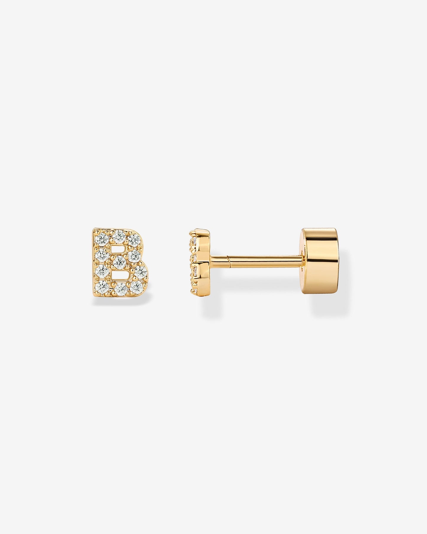 Initial Letter CZ Flatback Earrings