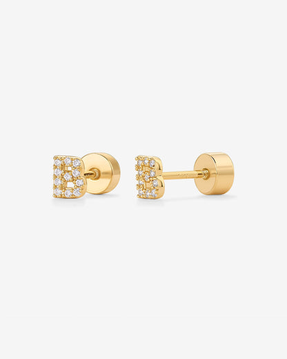 Initial Letter CZ Flatback Earrings