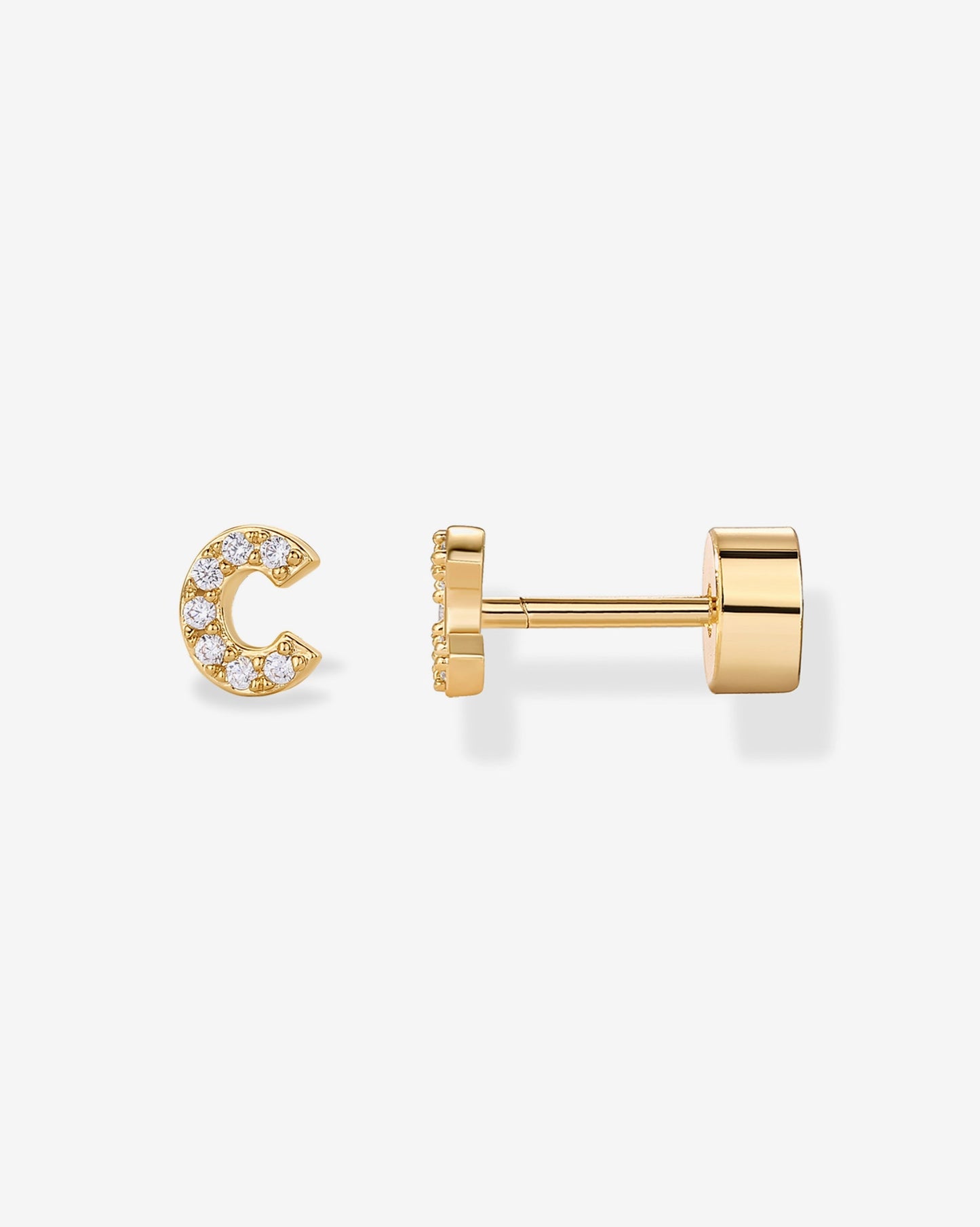 Initial Letter CZ Flatback Earrings