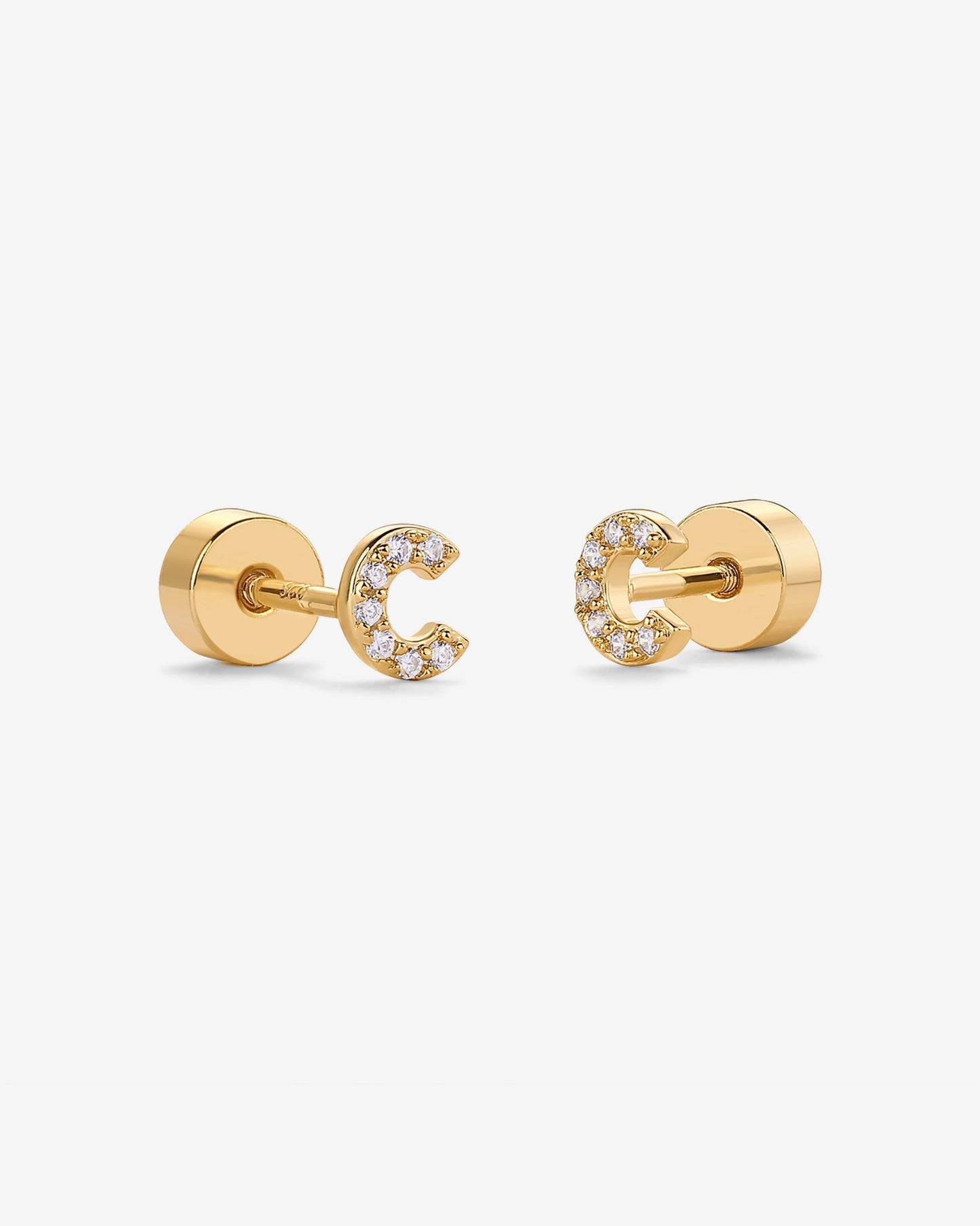 Initial Letter CZ Flatback Earrings