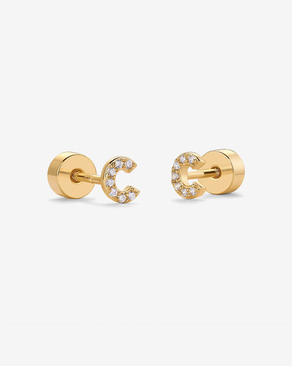 Initial Letter CZ Flatback Earrings