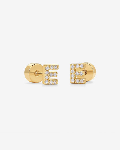 Initial Letter CZ Flatback Earrings