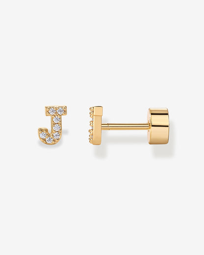 Initial Letter CZ Flatback Earrings