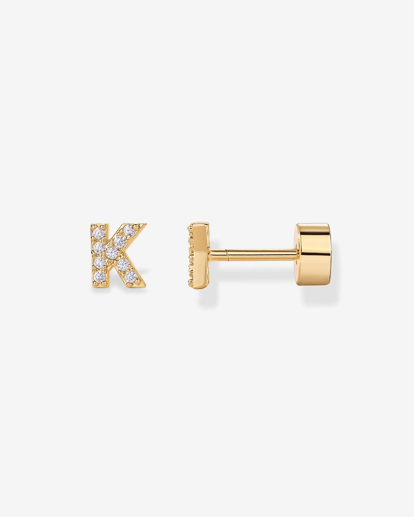 Initial Letter CZ Flatback Earrings