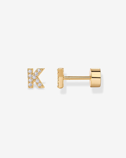 Initial Letter CZ Flatback Earrings