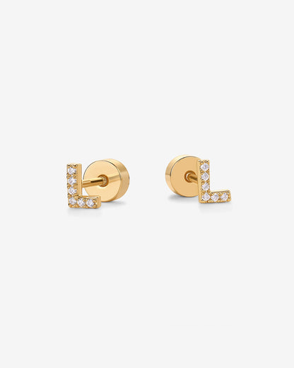 Initial Letter CZ Flatback Earrings