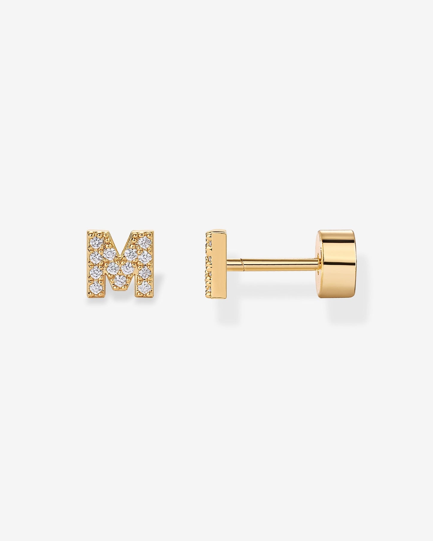 Initial Letter CZ Flatback Earrings