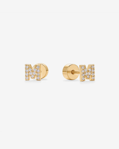 Initial Letter CZ Flatback Earrings