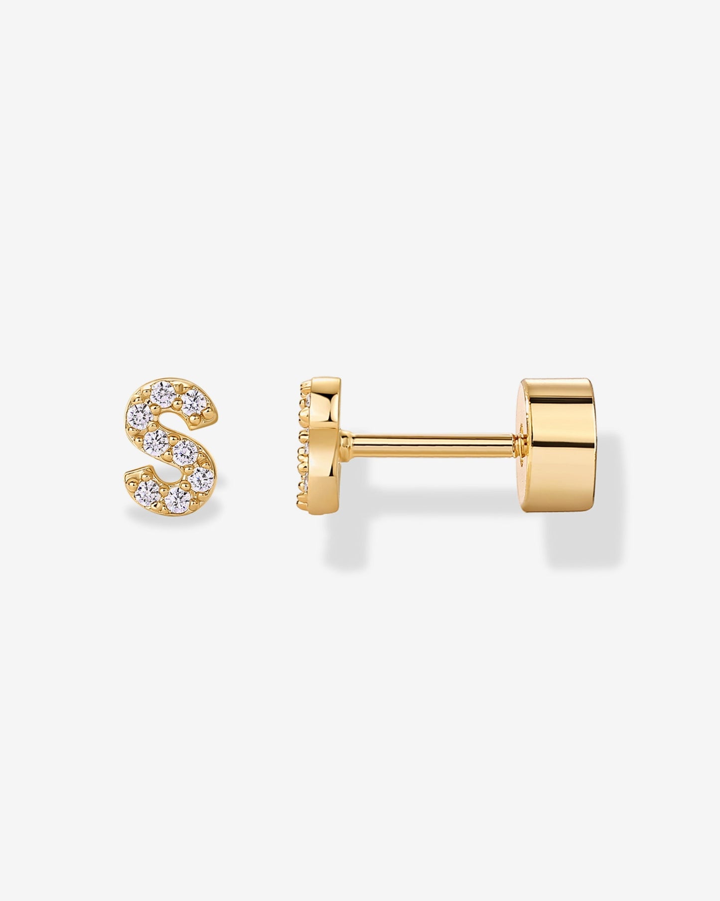 Initial Letter CZ Flatback Earrings