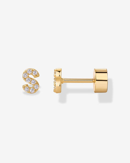 Initial Letter CZ Flatback Earrings