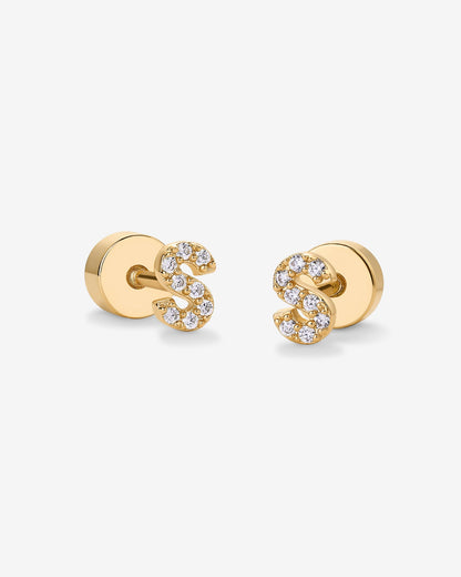 Initial Letter CZ Flatback Earrings
