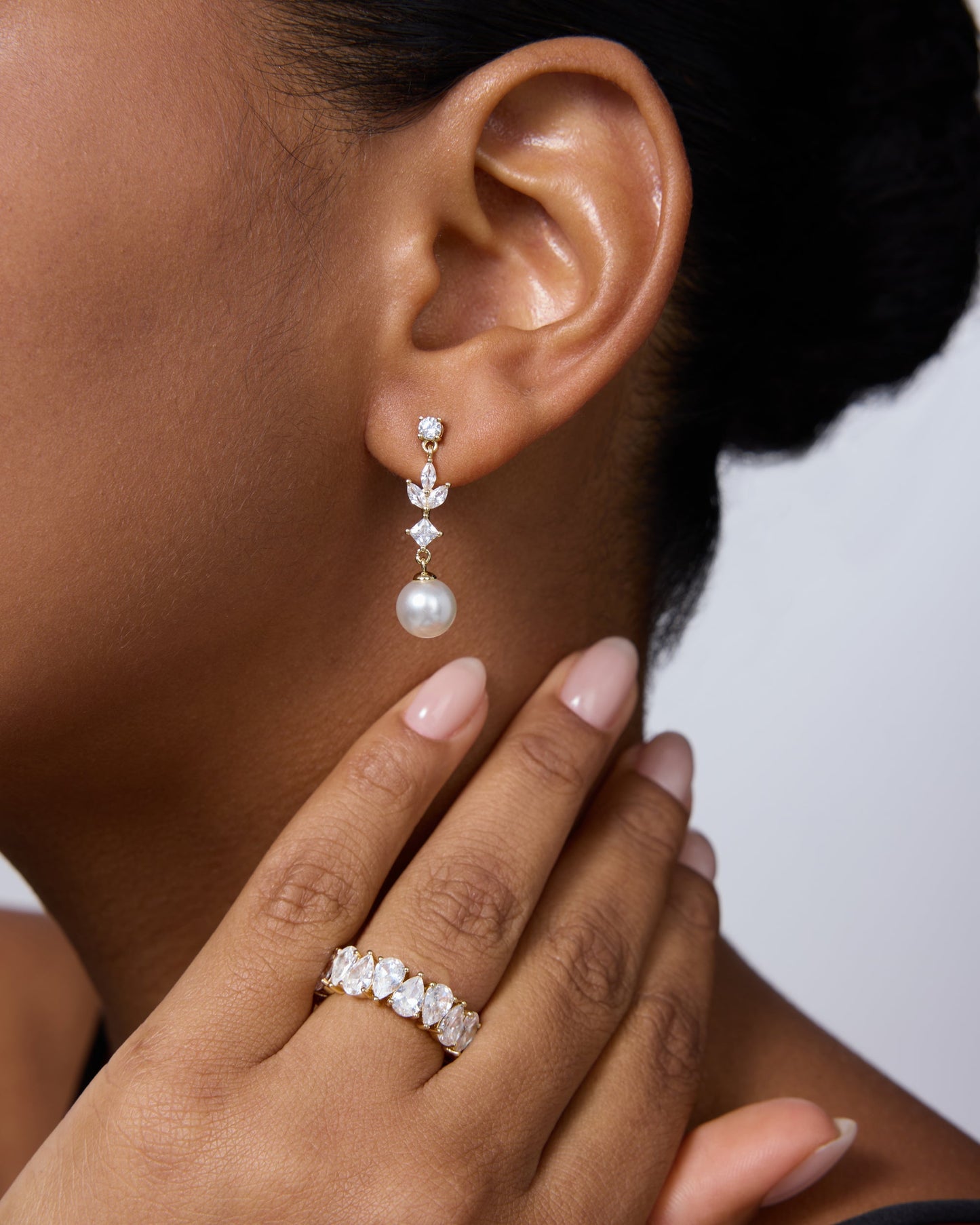 Pearl Blossom Drop Bridal Earrings