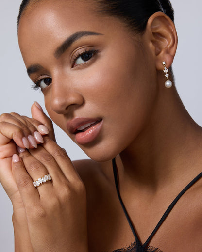 Pearl Blossom Drop Bridal Earrings