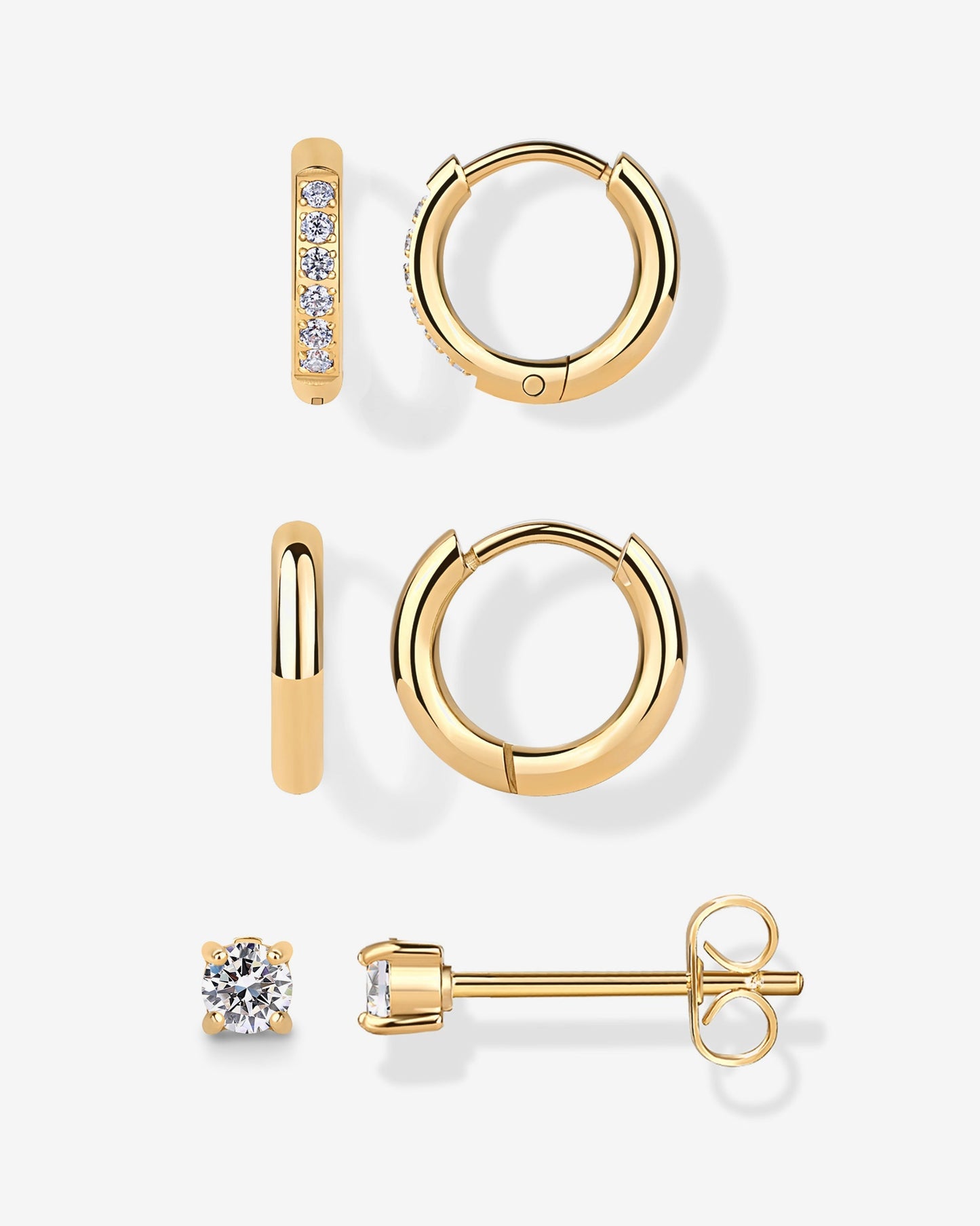 Studs & Huggie Hoop Earrings Set