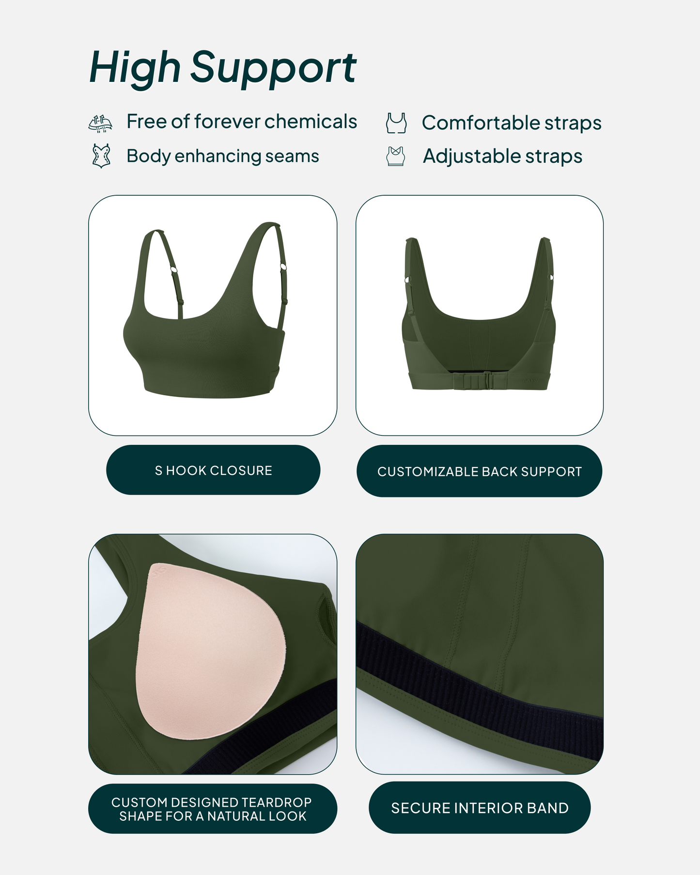 Supportive High-Support Padded Convertible Sports Bra